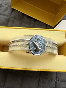 Swarovski Blue Crystal Iconic Swan Double Rhodium Bracelet  NEW Ret $165 5628552 - Picture 1 of 6