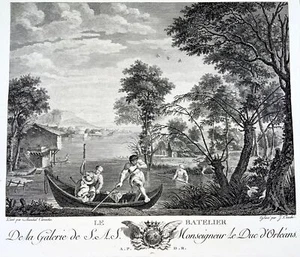 Paisaje fluvial 1786 con barqueros, Annibale Carracci, 43 cm grabado - Imagen 1 de 4