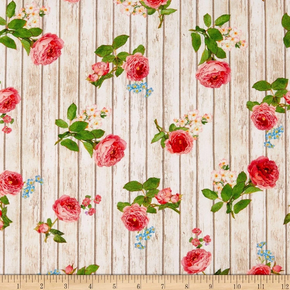 Rosa Floral, Casca de Ovo, Fundo de Madeira Marfim, Tecido, Rosa de Fazenda, Por Yd - Imagem 1 de 1