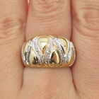 925 Sterling Silver Gold Plated Real Round-cut Diamond Wavy Dome Ring Size 8