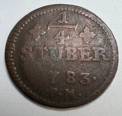 1783 Germany 1/4 Stuber Copper Coin Circulated Jülich-Berg PM Karl Theodore - Image 1 of 4