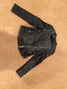 NWOT Authentic Theory $995 Women Black Lambskin Leather Jacket Size 0 - Picture 1 of 11