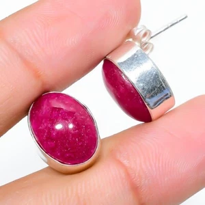 Pink Onyx Gemstone 925 Sterling Silver Jewelry Stud Earring Size 0.75" - Picture 1 of 1