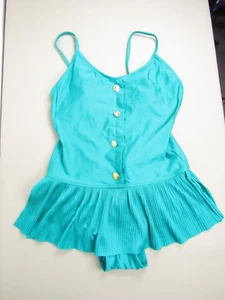 Vintage 80s Swimsuit Gottex Sz 14 Lined Nylon Scoop Back Green Saks Fifth Avenue - Picture 1 of 7