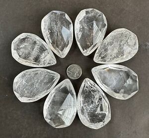 Rock Crystal Quartz Chandelier Pendants Parts Prisms Full Cut Almond 75mm 8pcs