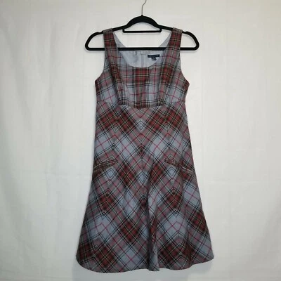 Tommy Hilfiger Vestido Sin Mangas a Cuadros Gris Rojo Talla 6 100% Lana Con Bolsillos Foto 1 de 4