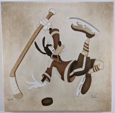"Cross Check" Mike Kupka ENVUELTO EN GALERÍA Giclee Goofy Hockey Disney  Foto 1 de 4