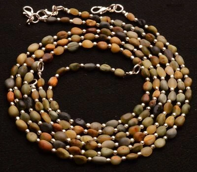 Collar de cuentas ovaladas sin pulir gema natural crisoberilo ojo de gato 6x4 a 7x5 mm 17" Foto 1 de 4