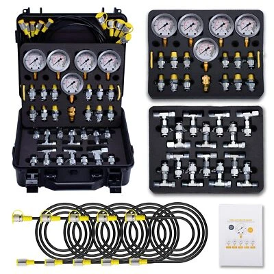 AUTOPARTSZONE 60Mpa Hydraulic Pressure Test Kit 5 Gauges 13 Couplings 14 Tee Connectors 5 Hose