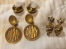 New ListingVintage Givenchy, Dkny, Monet Clip-On Gold-Tone Earrings 3 pairs
