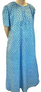 Ladies S M L XL 1X 2X 3X long full nightgown modest cotton light blue floral - Picture 1 of 2