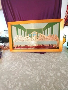 COPPER ART 9 COLOR PICTURE OF THE LAST SUPPER SOLID WOOD FRAME HAND MADE - Picture 1 of 6