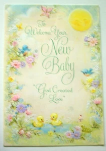 New Baby Animals God Created Love embossed unsigned vintage greeting card *TT5 - Picture 1 of 3