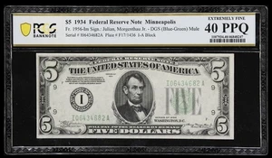 Mula de $5 dólares de 1934 Reserva Federal Minneapolis graduación profesional 40 PPQ Fr. 1956Im I06434682A - Imagen 1 de 2