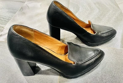 Zapatos de salón mocasines de cuero negro Adrienne Vittadini Nami tacón bloque talla 9,5 Foto 1 de 4