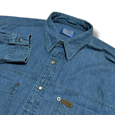 Vintage 90s Pendleton Denim Chambray Western Shirt Mens XL 100% Cotton Blue Jean - Image 1 of 4
