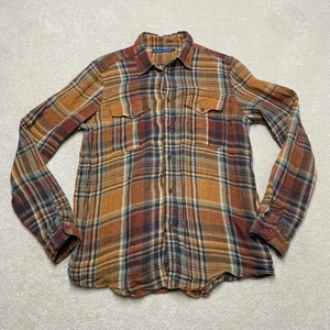 Ralph Lauren Linen Plaid Shirt Women's 12 Brown Button-Up Western Chore - Picture 1 of 15