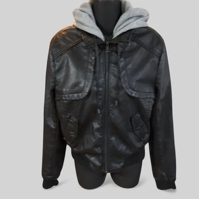 Jaqueta Papaya Feminina L Couro Sintético Preta Moto Lã Moletom Zíper Completo com nervuras Ano Novo - Imagem 1 de 4