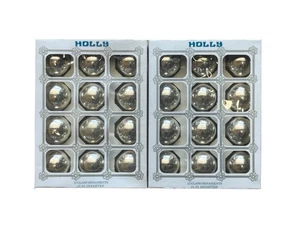 Vintage Holly Glass Ornaments – Set of 24 Silver Balls, 1 5/8″ – Original Boxes - Picture 1 of 6