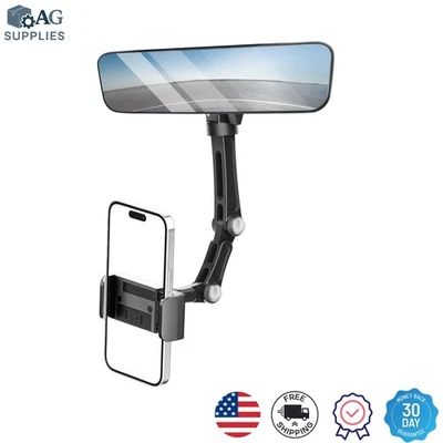 Aluminum Alloy Rear View Mirror Phone Holder - 360° Rotatable & Durable Design - Image 1 of 4
