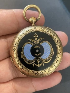 Richard & Co 14K Solid Gold Pocket Watch 44.72g Blue & Black Enamel - Picture 1 of 12