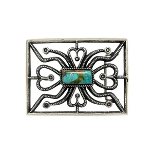 Aaron Anderson, Hebilla, Oro Sonora Turquesa, Plata de Ley, Navajo, 3" - Imagen 1 de 3