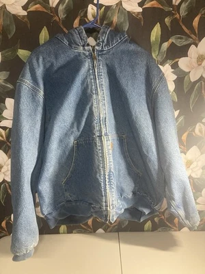 Vtg Carhartt Denim Hooded Jacket Plaid Blanket Lined J139 DST Asap Rocky 2XL XXL - Image 1 of 4