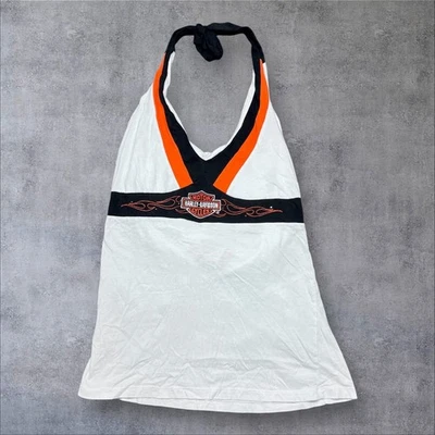 Camiseta branca feminina ajustável logotipo motociclista Harley Davidson vintage Y2K GG - Imagem 1 de 4