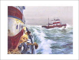 2000 Vintage Druck Schlepper Big Miss Mobile Point Alabama Hafen Aquarell Bild - Bild 1 von 3