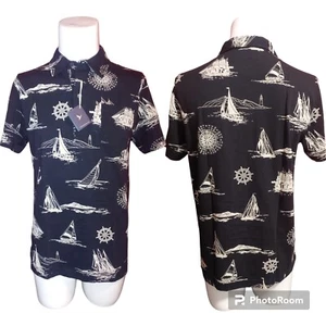 L.L. Bean Navy White Nautical Boats Short Sleeve Mens Shirt Size Large NWT - Picture 1 of 3