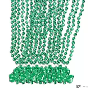 Collares de cuentas de trébol de 32" 8 mm de 12 quilates, favores del día de San Patricio verde metálico - Imagen 1 de 2