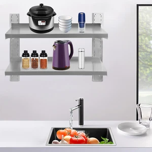Estante de pared de acero inoxidable 201 de grado comercial de 2 niveles con altura ajustable - Imagen 1 de 14