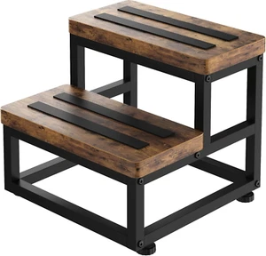 2 Step Wooden Step Stools for Adults Kids, Heavy Duty Stepping Stools Wooden Bed - Picture 1 of 8
