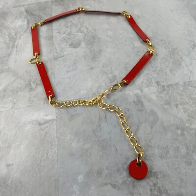 Cinturón Cadena Dorado DE COLECCIÓN Talla Pequeña Cuero Rojo Eslabón Metal Damas Años 90 Moda Foto 1 de 4