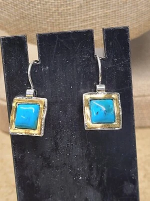 Nuevos Pendientes Colgantes Silpada 'Lago Esmeralda' Turquesa Comprimida Plata, Oro 14K Foto 1 de 4