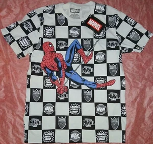 Spiderman Marvel Comics Tshirt. Black & White Checkerboard Tshirt M NWT - Picture 1 of 4