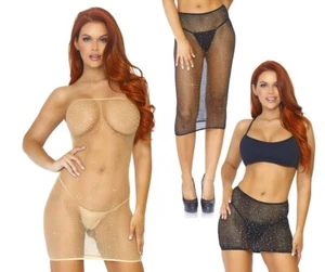 Rhinestone Fishnet Tube Dress Convertible Sexy Beach Club Skin Nude Beige 86797 - Picture 1 of 6