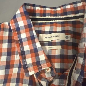 Arturo Calle Golf Short Sleeve Button Front Red Blue Gingham Dress Shirt Men's M - Bild 1 von 11