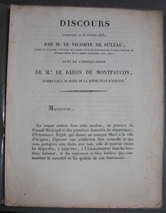Discours Nomination par M. de Suleau pour M. De Montfaucon Maire d’Avignon.1826 - Picture 1 of 1