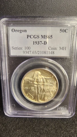1937 D Oregon Trail US Silver Commemorative. PCGS MS-65 ! Cover