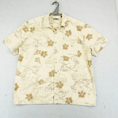 REI Shirt Mens Extra Large Beige Short Sleeve Floral Hawaiian Continents Button - Image 1 of 4