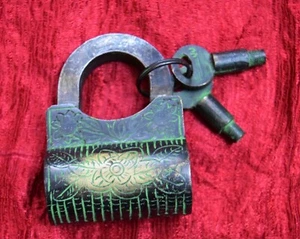Brass Antique Flower Design Padlock Handicraft Tricky Lock Door Safety Item AK83 - Picture 1 of 5