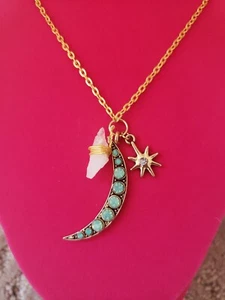 Nagelneu! Böhmische Strass Mond-Stern Anhänger Halskette mit rohem Rosendraht... - Bild 1 von 6