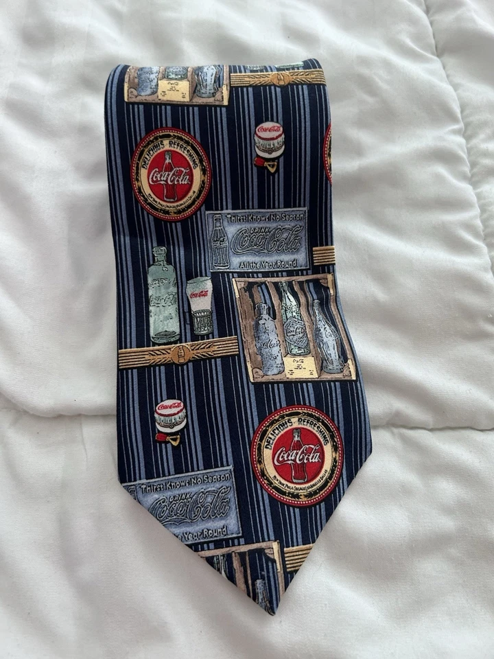 Corbata de cuello genuina Coca-Cola a rayas horizontales para hombre 57x4 azul rojo blanco Foto 1 de 4