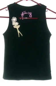 Surrealist Free Lunch Black Tank Top Blouse Embellished Beads, Flower S/M EUC - Picture 1 of 5