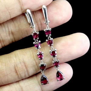 Pendientes de plata de ley 925 pera rodolita granate 6x4 mm joyas de piedras preciosas - Imagen 1 de 13