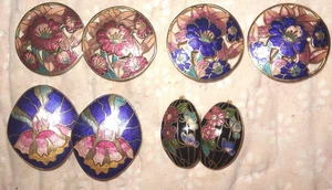4 Stück: 1980er Cloisonné goldfarbene mehrfarbige Emaille Blume Ohrclips - Bild 1 von 4