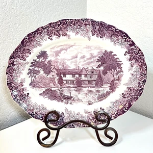 J & G Meakin Romantic England Purple Ightham Mote Kent 12" Oval Serving Platter - Picture 1 of 14