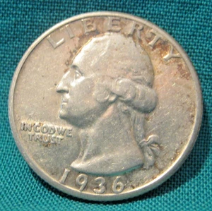 1936 - S Washington 90% Silber 25c - schön zirkuliert - härteres Datum - #413 - Bild 1 von 2