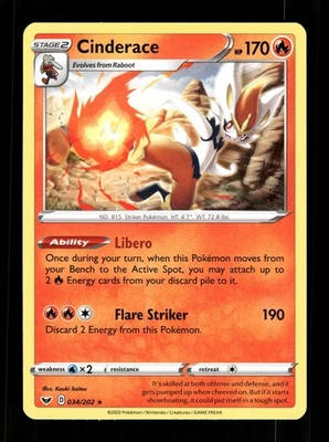 2020 Pokemon Sword & Shield #034/202 - Cinderace - Image 1 of 2